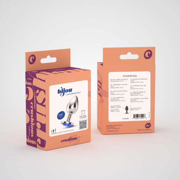 PLUG ANAL JOYA BIJOU AZUL MEDIANO CRUSHIOUS CON BOLSA ATERCIOPELADA GRATIS - Imagen 7