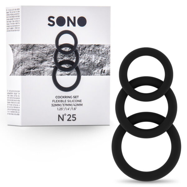 CONJUNTO DE ANILLOS PARA EL PENE SONO Nº25 COCKRING SET NEGRO - Imagen 2