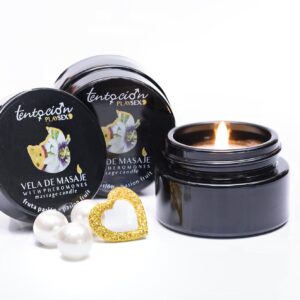 VELA DE FEROMONAS CON AROMA A FRUTA DE LA PASIÓN 20ML TENTACIÓN PLAY SEX